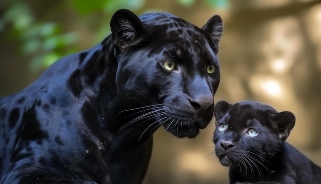 Photo a black jaguar and a baby jaguar