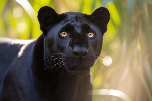 A black jaguar is looking at the camera.