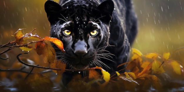 Photo a black jaguar is seen in the wild.