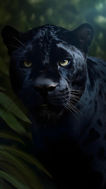 Premium Photo | A black jaguar is looking up at the sky.