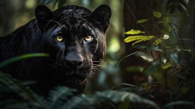 A black jaguar in the jungle