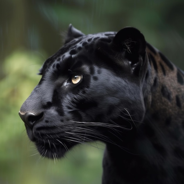 A black jaguar with black spots and yellow spots