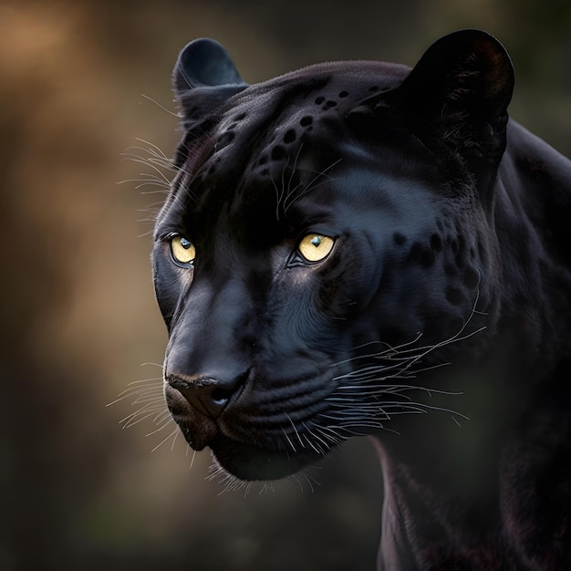 A black jaguar with the light shining on its face.