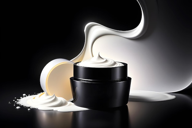 Black jar for presentation of cream on a black background with backlight playground ai platform