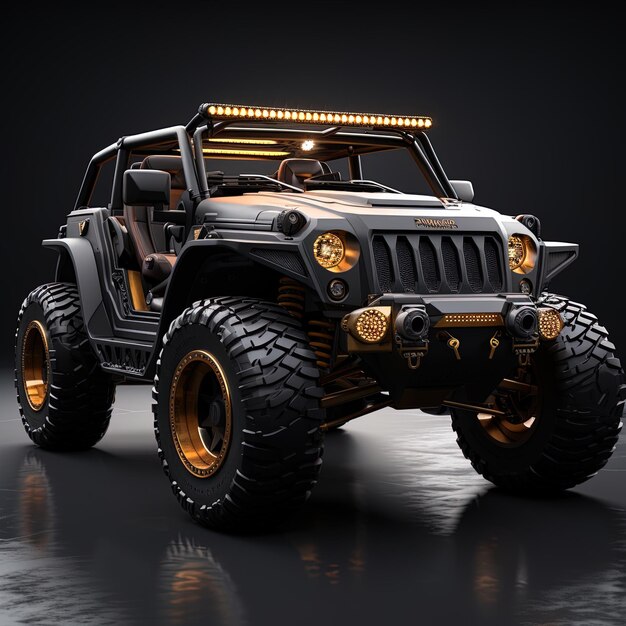 Photo a black jeep with a black cover and gold trim