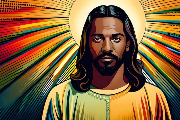 Black Jesus Christ Pop art style generative AI illustration poster design