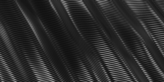 Black kevlar texture carbon fiber streaked fabric background striped wavy 3D illustration