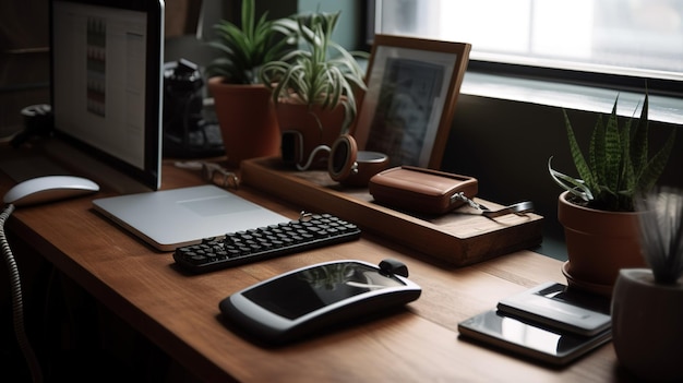 A black keyboard on a desk