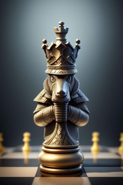 Photo black king winner surrounded with black gold chess pieces on chess board game competition concept