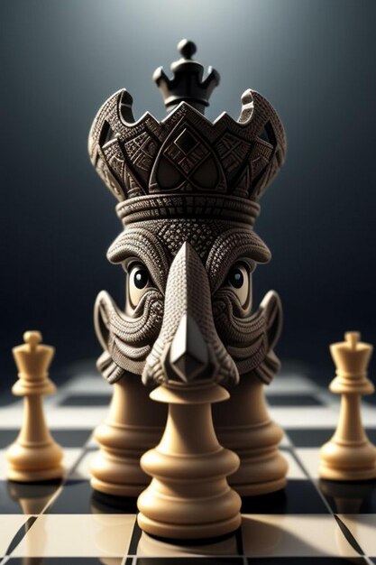 Photo black king winner surrounded with black gold chess pieces on chess board game competition concept