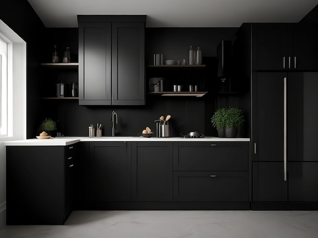 Photo black kitchen mockup design
