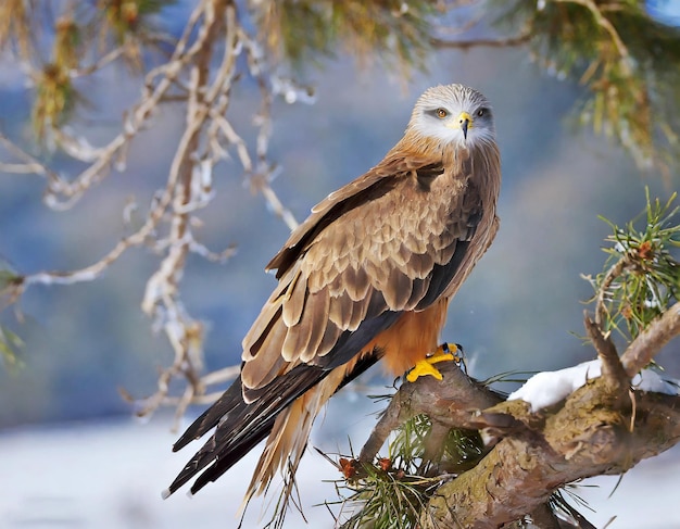 Фото Черный змей milvus migrans на дереве