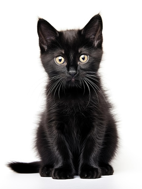 A black kitten isolated on a white background
