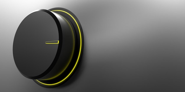 Black knob in yellow scale for rotary switch on grey background 3d illustration