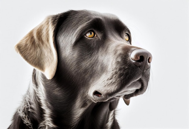 A black lab dog with a white background