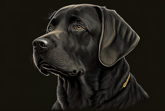 Black labrador dog in profile with slanted head