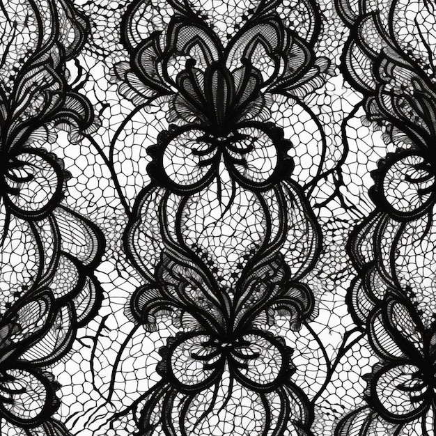 black lace with flowers on a white background generative ai