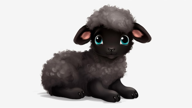 Черный ягненок с голубыми глазами сидит на белом фоне, мультфильм, овца, овца, овца, овца, овца, овца, овца, овца, овца, овца, овца, овца