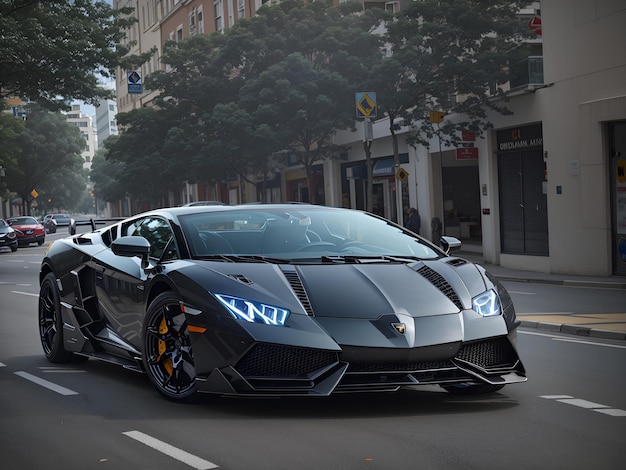 A black lamborghini car on the road