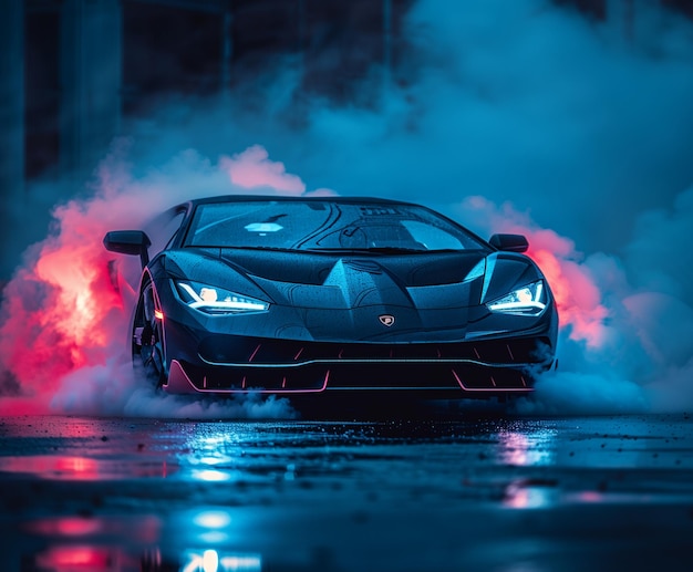 black lamborghini Centenario wallpaper with dramatic blue smoke background