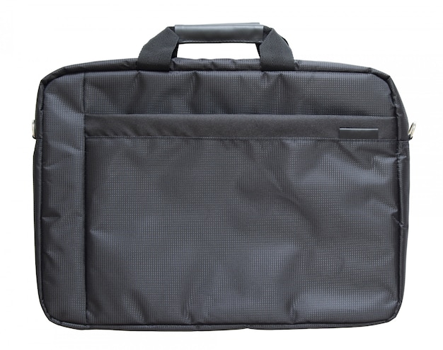 Foto borsa nera del computer portatile isolata su fondo bianco con il percorso di ritaglio