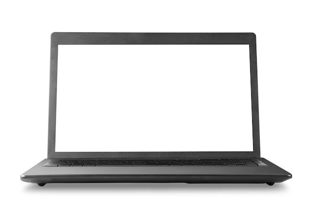 Foto computer portatile nero isolato su sfondo bianco