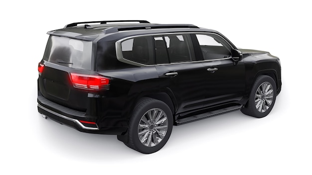 Black large family sevenseater premium SUV on a white isolated background 3d illustration