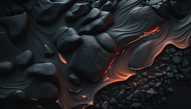 Black lava rock texture Dark stone surface texture Generative AI