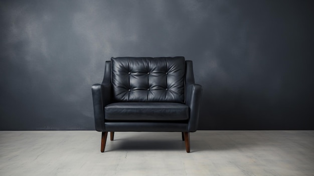 Black Leather Armchair Grey Background