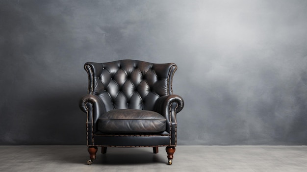 Black Leather Armchair Grey Background