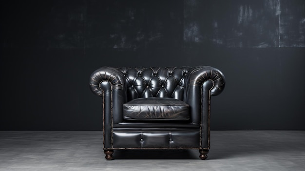 Black Leather Armchair Grey Background