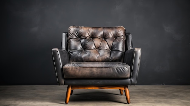 Black leather armchair grey background