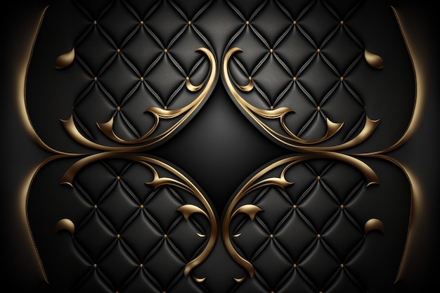 Photo black leather background with gold accents