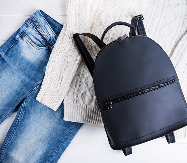 Black leather backpack