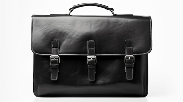 Black leather bag isolated on white background