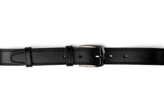 Black leather belt isolated on white background