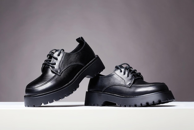 Черные кожаные сапоги модная обувь натюрморт