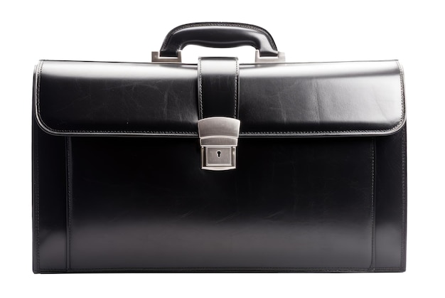 Black leather briefcase isolated on white background Generative AI