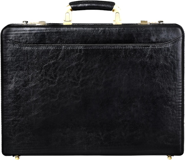 Черный кожаный портфель, изолированные на белом