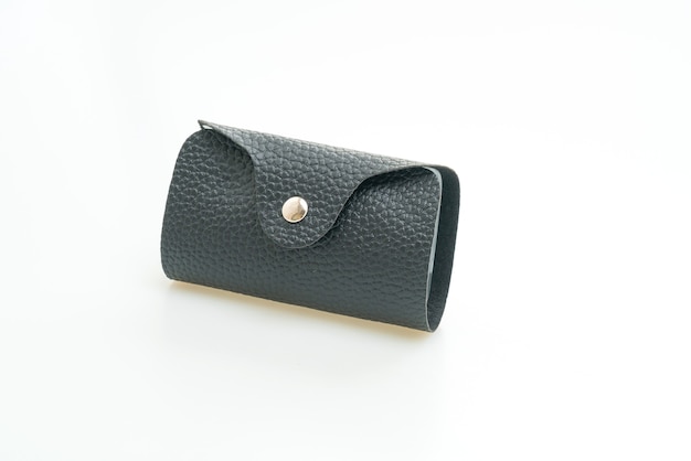 black leather card bag isolated