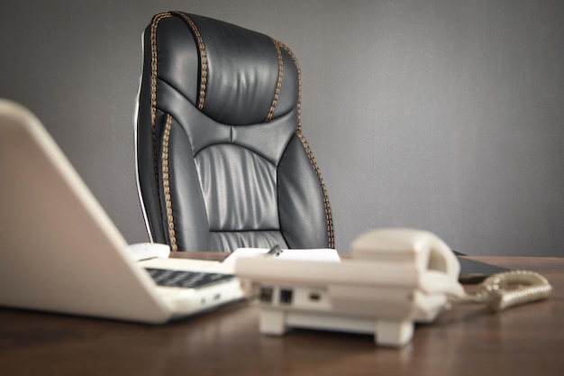 Black leather chair at office