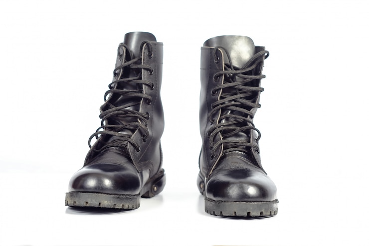 Premium Photo | Black leather combat boot or army boots
