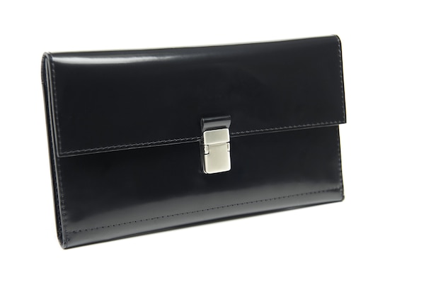 Black leather fancy wallet for woman