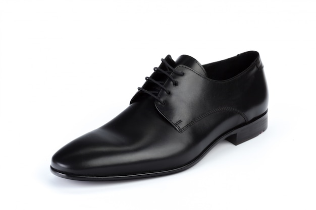 Black leather formal male shoes isolated on white