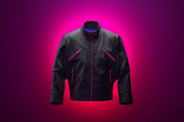 a black leather jacket with a pink light behind it