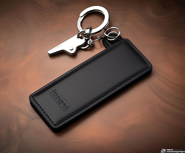 Photo a black leather keychain with a metal key ring