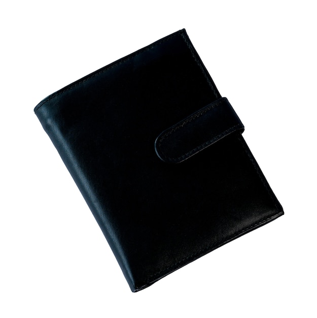 Black leather men purse isolated