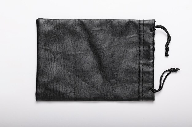 Black leather pouch isolated in white background