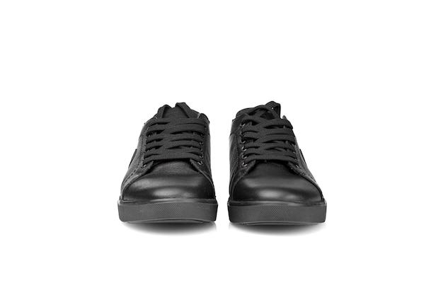 Premium Photo | Black leather sneakers on a white background closeup