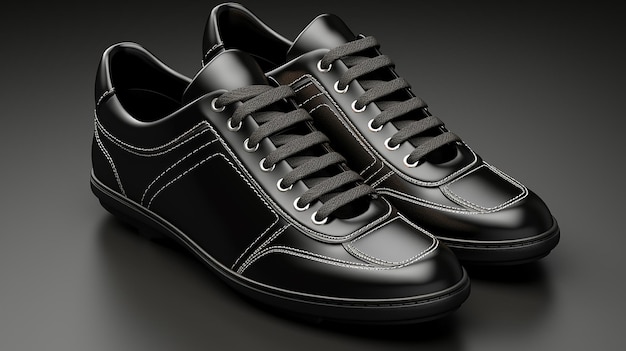 Black Leather Sports Shoe with Elegant Shoelace Generative